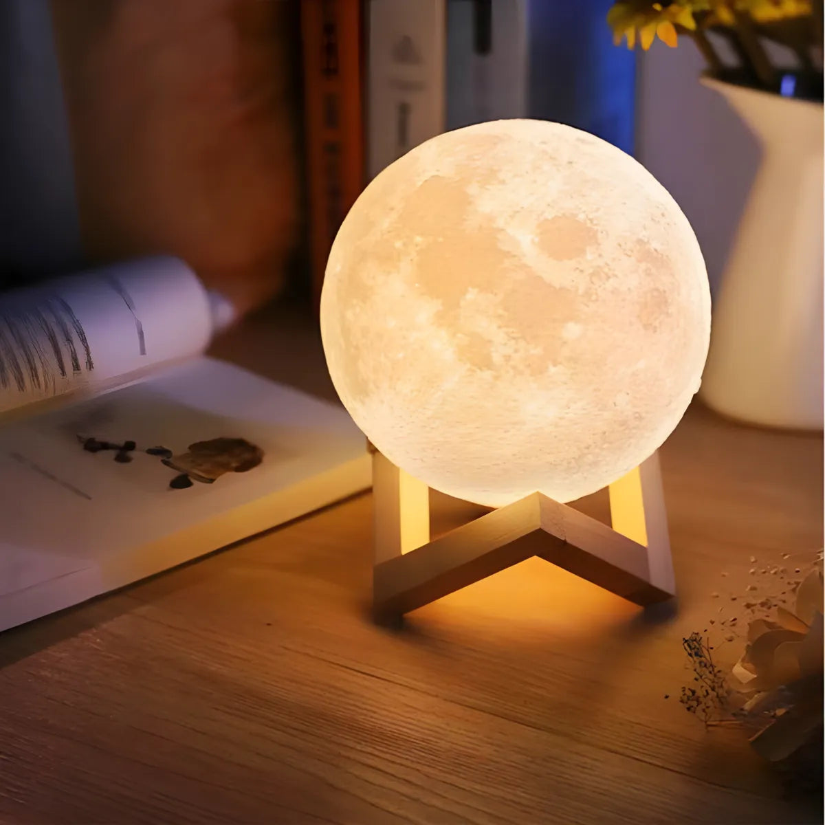 Luminária Lua Cheia 3D Abajur Decorativa Usb Com Suporte